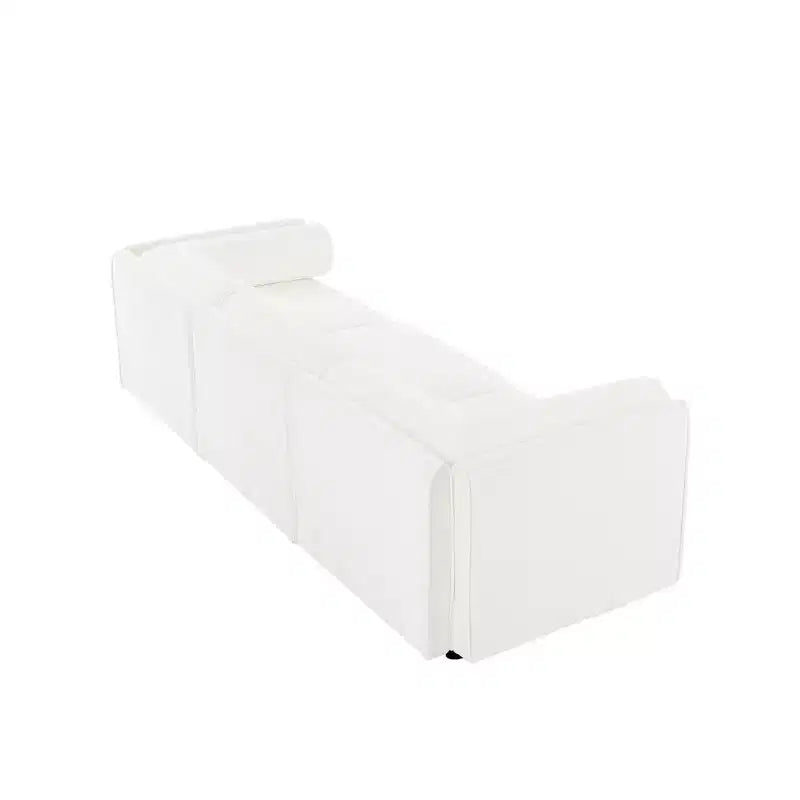 Elegant White Chenille Sofa with Storage Seat, Cylindrical Backrest and Armrests