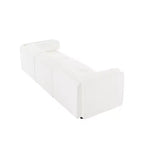 Elegant White Chenille Sofa with Storage Seat, Cylindrical Backrest and Armrests