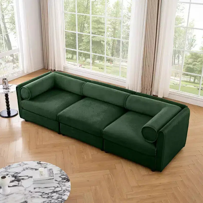 Elegant White Chenille Sofa with Storage Seat, Cylindrical Backrest and Armrests