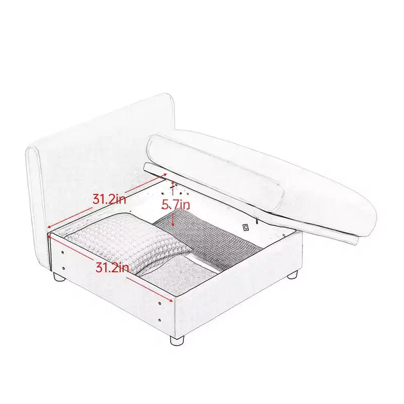 Élégant canapé en chenille blanche avec rangement sous l'assise et ottomane, en forme de U, 3 places, avec dossier et accoudoirs cylindriques