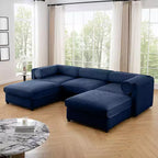 Élégant canapé en chenille blanche avec rangement sous l'assise et ottomane, en forme de U, 3 places, avec dossier et accoudoirs cylindriques