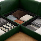 Élégant canapé en chenille blanche avec rangement sous l'assise et ottomane, en forme de U, 3 places, avec dossier et accoudoirs cylindriques