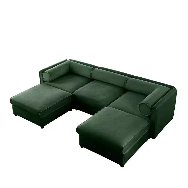 Élégant canapé en chenille blanche avec rangement sous l'assise et ottomane, en forme de U, 3 places, avec dossier et accoudoirs cylindriques
