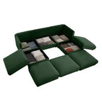 Élégant canapé en chenille blanche avec rangement sous l'assise et ottomane, en forme de U, 3 places, avec dossier et accoudoirs cylindriques