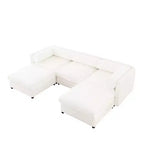 Élégant canapé en chenille blanche avec rangement sous l'assise et ottomane, en forme de U, 3 places, avec dossier et accoudoirs cylindriques