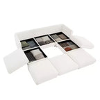Élégant canapé en chenille blanche avec rangement sous l'assise et ottomane, en forme de U, 3 places, avec dossier et accoudoirs cylindriques