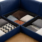 Élégant canapé en chenille blanche avec rangement sous l'assise et ottomane, en forme de U, 3 places, avec dossier et accoudoirs cylindriques