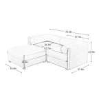 Stylish White Chenille 2-Seater Sofa with Ottoman Storage Seat, Cylindrical Backrest and Armrests