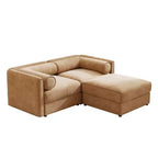 Stylish White Chenille 2-Seater Sofa with Ottoman Storage Seat, Cylindrical Backrest and Armrests