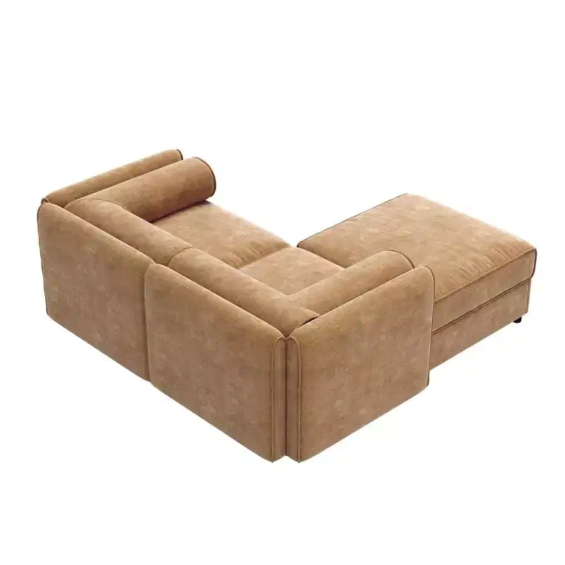 Stylish White Chenille 2-Seater Sofa with Ottoman Storage Seat, Cylindrical Backrest and Armrests