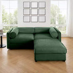 Stylish White Chenille 2-Seater Sofa with Ottoman Storage Seat, Cylindrical Backrest and Armrests