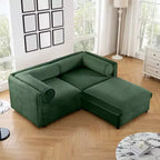 Stylish White Chenille 2-Seater Sofa with Ottoman Storage Seat, Cylindrical Backrest and Armrests