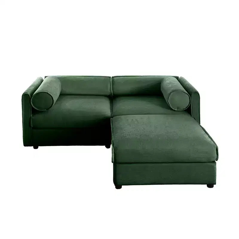 Stylish White Chenille 2-Seater Sofa with Ottoman Storage Seat, Cylindrical Backrest and Armrests