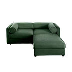 Stylish White Chenille 2-Seater Sofa with Ottoman Storage Seat, Cylindrical Backrest and Armrests