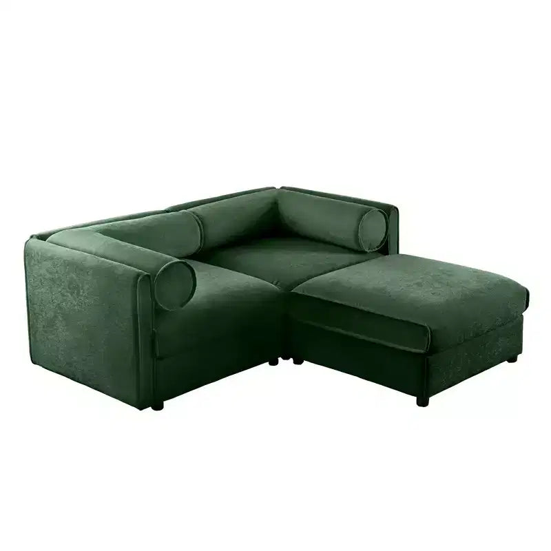 Stylish White Chenille 2-Seater Sofa with Ottoman Storage Seat, Cylindrical Backrest and Armrests