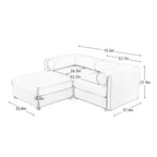 Stylish White Chenille 2-Seater Sofa with Ottoman Storage Seat, Cylindrical Backrest and Armrests