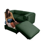 Stylish White Chenille 2-Seater Sofa with Ottoman Storage Seat, Cylindrical Backrest and Armrests