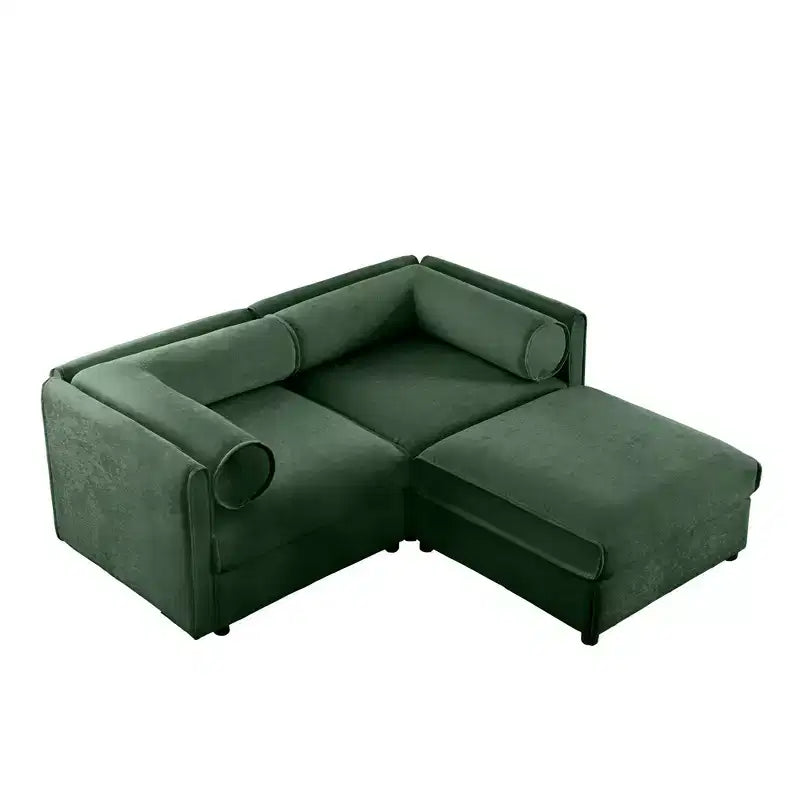 Stylish White Chenille 2-Seater Sofa with Ottoman Storage Seat, Cylindrical Backrest and Armrests
