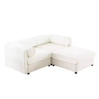 Stylish White Chenille 2-Seater Sofa with Ottoman Storage Seat, Cylindrical Backrest and Armrests