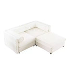 Stylish White Chenille 2-Seater Sofa with Ottoman Storage Seat, Cylindrical Backrest and Armrests