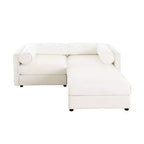 Stylish White Chenille 2-Seater Sofa with Ottoman Storage Seat, Cylindrical Backrest and Armrests