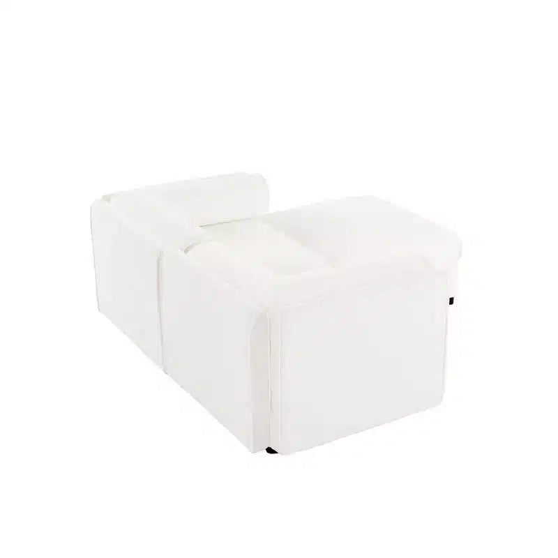 Stylish White Chenille 2-Seater Sofa with Ottoman Storage Seat, Cylindrical Backrest and Armrests