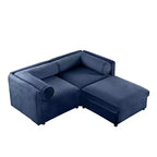 Stylish White Chenille 2-Seater Sofa with Ottoman Storage Seat, Cylindrical Backrest and Armrests