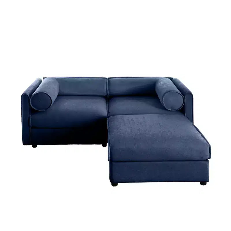 Stylish White Chenille 2-Seater Sofa with Ottoman Storage Seat, Cylindrical Backrest and Armrests