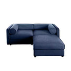 Stylish White Chenille 2-Seater Sofa with Ottoman Storage Seat, Cylindrical Backrest and Armrests