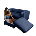 Stylish White Chenille 2-Seater Sofa with Ottoman Storage Seat, Cylindrical Backrest and Armrests