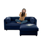Stylish White Chenille 2-Seater Sofa with Ottoman Storage Seat, Cylindrical Backrest and Armrests