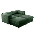 Stylish White Chenille 2-Seater Sofa with 2 Ottoman Storage Seat, Cylindrical Backrest and Armrests