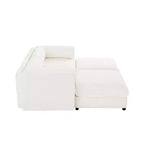 Stylish White Chenille 2-Seater Sofa with 2 Ottoman Storage Seat, Cylindrical Backrest and Armrests