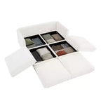 Stylish White Chenille 2-Seater Sofa with 2 Ottoman Storage Seat, Cylindrical Backrest and Armrests