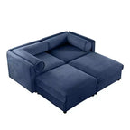 Stylish White Chenille 2-Seater Sofa with 2 Ottoman Storage Seat, Cylindrical Backrest and Armrests