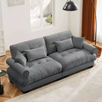Large Size Modern Two-seater Sofa with Bolstered Armrests,Velvet 2-Seater Sofa With Waist Pillows and Throw Pillowsedroom,Grey
