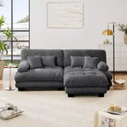Chenille 2 Seater Sofa with 2 Lumbar pillows and 2 throw pillows , Upholstered Wide Arm Sofa with Convertible Ottoman,Chenille Light coffee