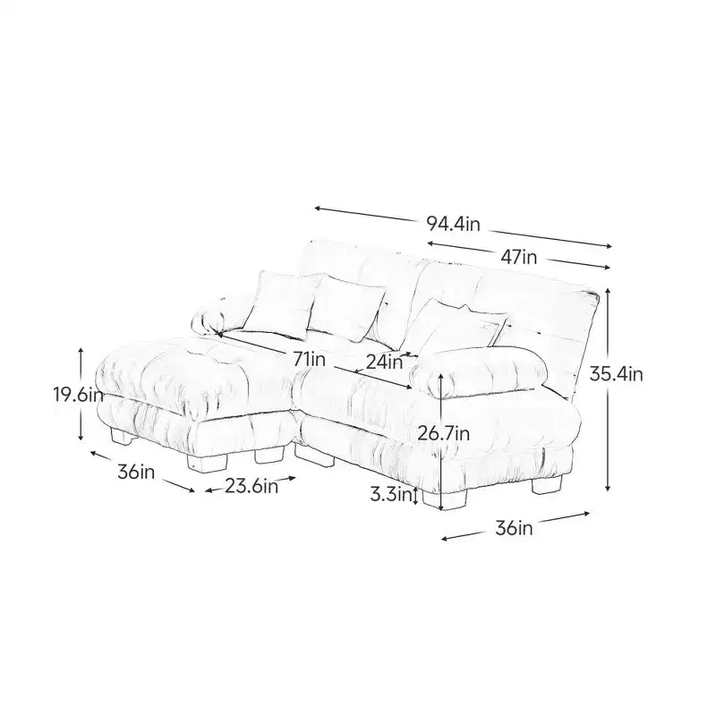 Chenille 2 Seater Sofa with 2 Lumbar pillows and 2 throw pillows , Upholstered Wide Arm Sofa with Convertible Ottoman,Chenille Light coffee
