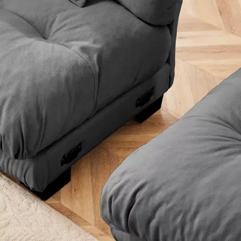 Chenille 2 Seater Sofa with 2 Lumbar pillows and 2 throw pillows , Upholstered Wide Arm Sofa with Convertible Ottoman,Chenille Light coffee