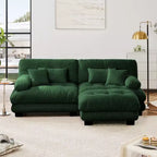 Chenille 2 Seater Sofa with 2 Lumbar pillows and 2 throw pillows , Upholstered Wide Arm Sofa with Convertible Ottoman,Chenille Light coffee