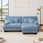 Chenille 2 Seater Sofa with 2 Lumbar pillows and 2 throw pillows , Upholstered Wide Arm Sofa with Convertible Ottoman,Chenille Light coffee