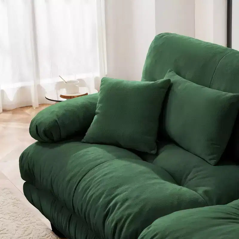 Chenille 2 Seater Sofa with 2 Lumbar pillows and 2 throw pillows , Upholstered Wide Arm Sofa with Convertible Ottoman,Chenille Light coffee