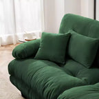 Chenille 2 Seater Sofa with 2 Lumbar pillows and 2 throw pillows , Upholstered Wide Arm Sofa with Convertible Ottoman,Chenille Light coffee