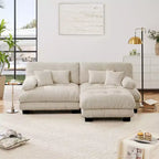 Chenille 2 Seater Sofa with 2 Lumbar pillows and 2 throw pillows , Upholstered Wide Arm Sofa with Convertible Ottoman,Chenille Light coffee