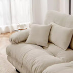 Chenille 2 Seater Sofa with 2 Lumbar pillows and 2 throw pillows , Upholstered Wide Arm Sofa with Convertible Ottoman,Chenille Light coffee