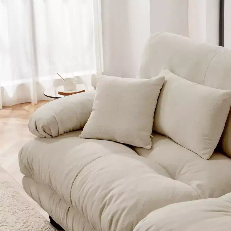 Chenille 2 Seater Sofa with 2 Lumbar pillows and 2 throw pillows , Upholstered Wide Arm Sofa with Convertible Ottoman,Chenille Light coffee