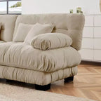 Chenille 2 Seater Sofa with 2 Lumbar pillows and 2 throw pillows , Upholstered Wide Arm Sofa with Convertible Ottoman,Chenille Light coffee