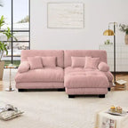 Chenille 2 Seater Sofa with 2 Lumbar pillows and 2 throw pillows , Upholstered Wide Arm Sofa with Convertible Ottoman,Chenille Light coffee