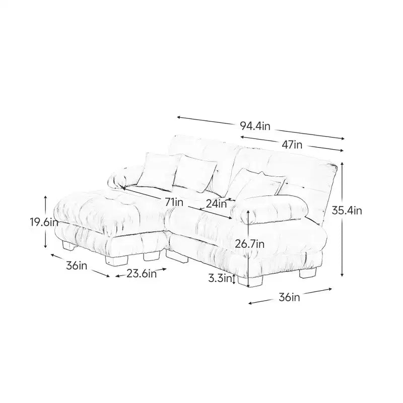 Chenille 2 Seater Sofa with 2 Lumbar pillows and 2 throw pillows , Upholstered Wide Arm Sofa with Convertible Ottoman,Chenille Light coffee