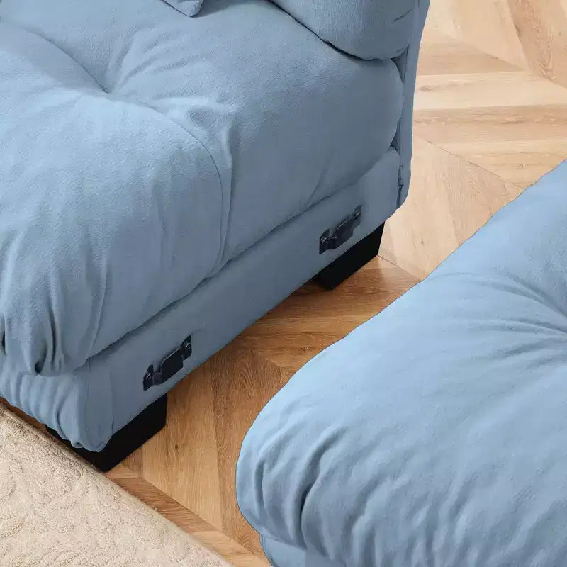 Chenille 2 Seater Sofa with 2 Lumbar pillows and 2 throw pillows , Upholstered Wide Arm Sofa with Convertible Ottoman,Chenille Light coffee